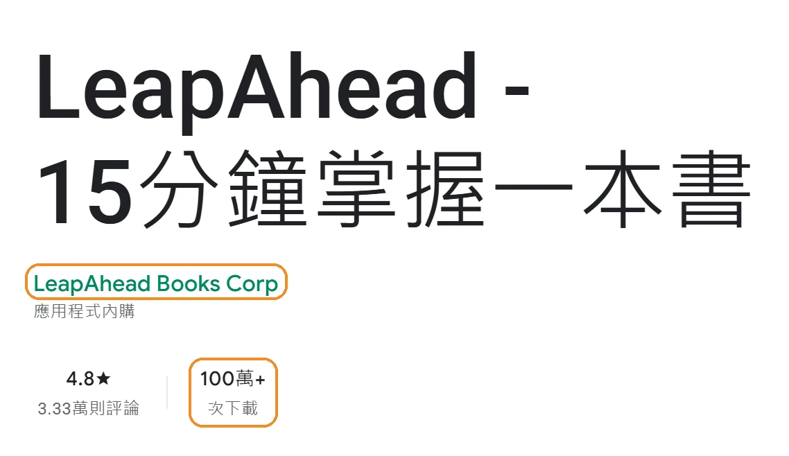 LeapAhead 評價:好用嗎?費用、取消訂閱與 7 個不推薦理由 11 Google Play 上的 LeapAhead 頁面,開發者是 LeapAhead Books Corp,下載次數標 100 萬+